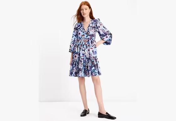 A woman wearing Kate Spade autumn paisley twill dress