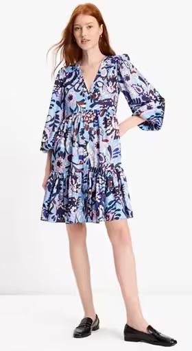 A woman wearing Kate Spade autumn paisley twill dress
