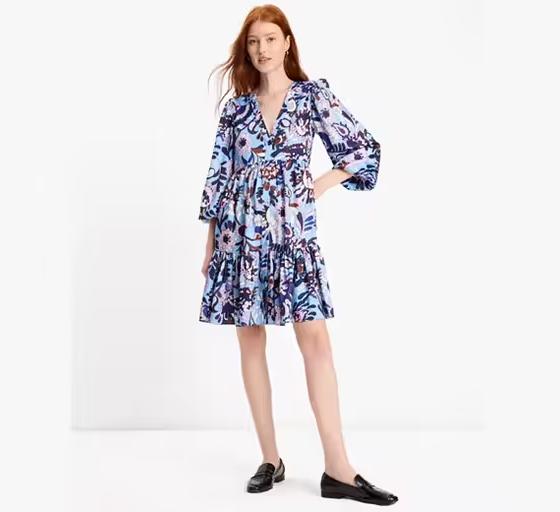 A woman wearing Kate Spade autumn paisley twill dress