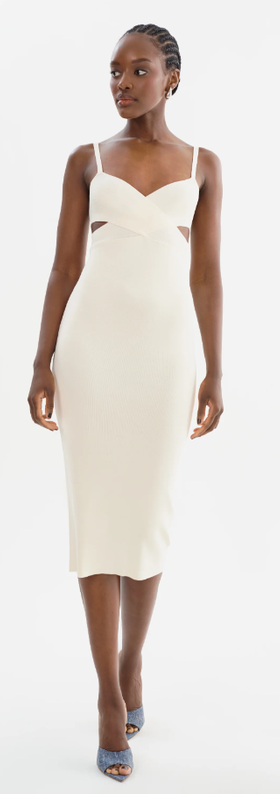 A woman wearing Lamarque off white lidia | midi knit dress