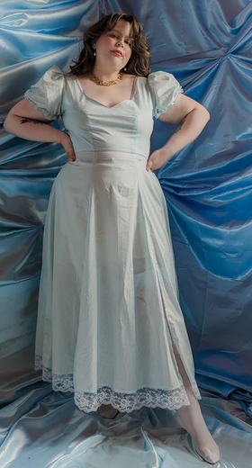 A woman wearing Haus Dahlia florence chemise dress