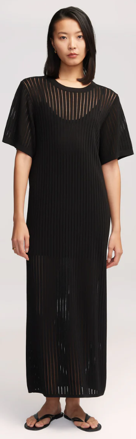 A woman wearing Argent black knit maxi dress in mercerized cotton
