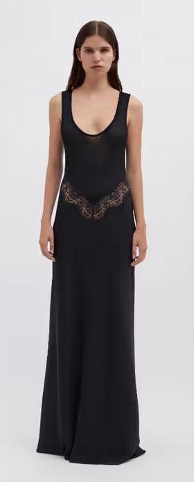 A woman wearing Christopher Esber black verna lace tank dress