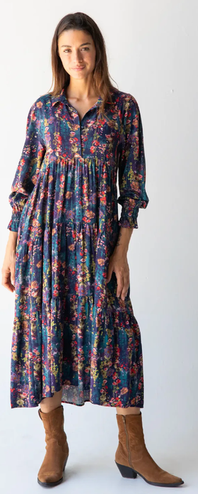 A woman wearing Natural Life​ rebecca long sleeve midi dress