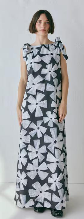 A woman wearing VRG GRL frances maxi dress fiore