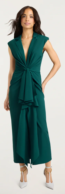 A woman wearing Cinq à Sept green onyx padma dress