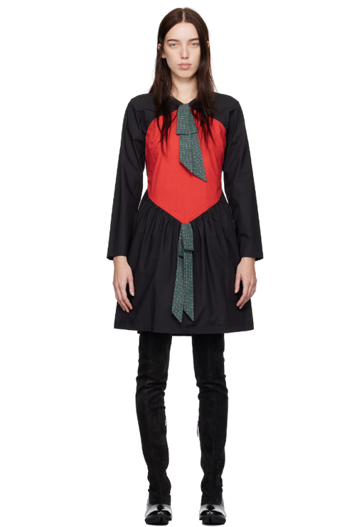 A woman wearing SC103 black & red scene minidress