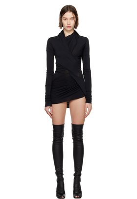 A woman wearing Rick Owens Lilies black porterville magnetic ls minidress