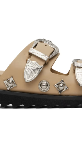 An image of Toga Pulla ssense exclusive beige buckle sandals
