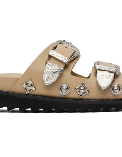 An image of Toga Pulla ssense exclusive beige buckle sandals