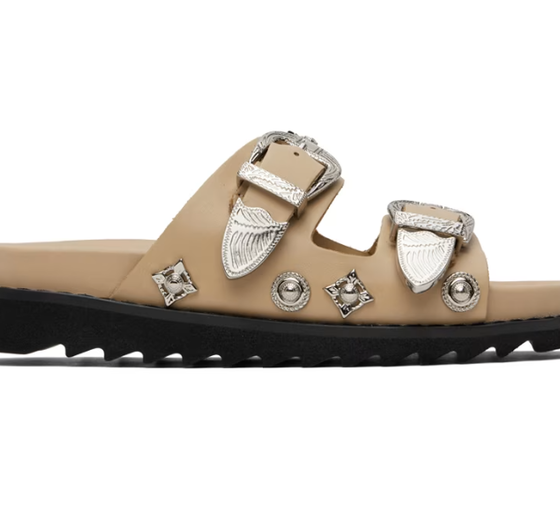 An image of Toga Pulla ssense exclusive beige buckle sandals