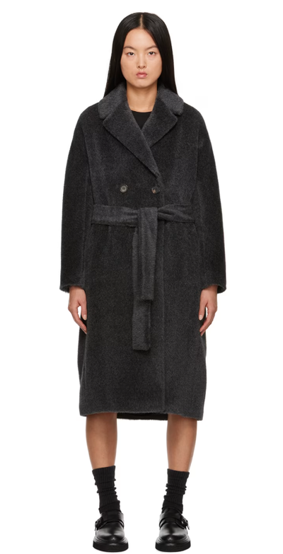 A woman wearing S Max Mara gray zaire coat