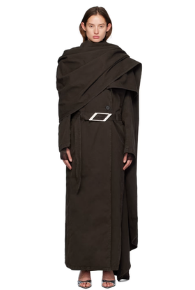 A woman wearing The Attico ssense exclusive brown long trench coat