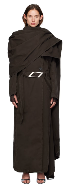 A woman wearing The Attico ssense exclusive brown long trench coat