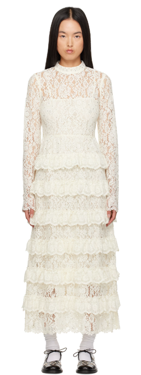 A woman wearing SEA NY off-white seraphina maxi dress