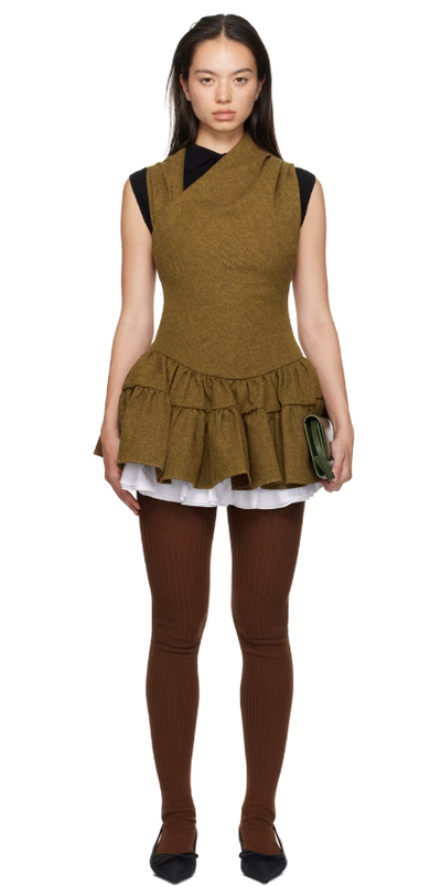 A woman wearing SHUSHU/TONG brown multilayer bubble minidress
