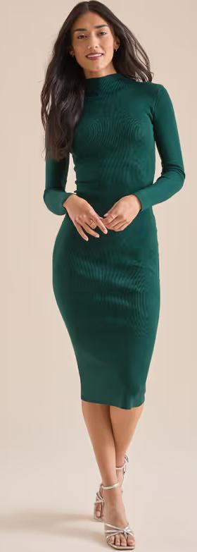 A woman wearing Altar'd State​ kaiya sweater midi dress