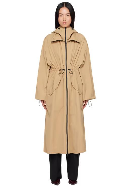 A woman wearing WARDROBE.NYC beige rosie huntington-whiteley edition rhw anorak
