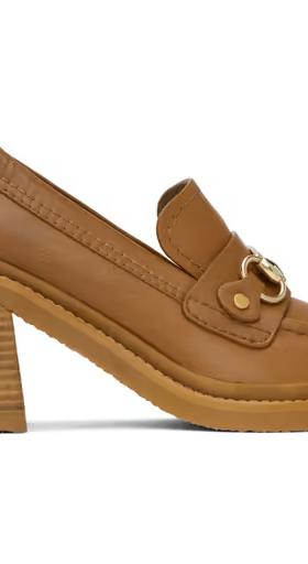 An image of See by Chloé tan signature 1 loafer heels