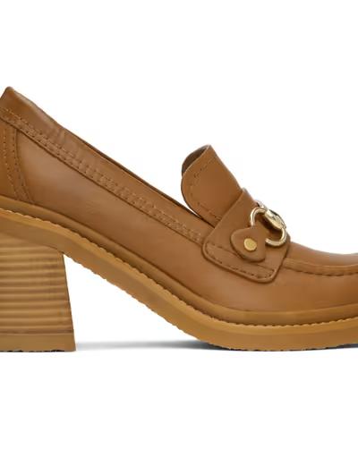 An image of See by Chloé tan signature 1 loafer heels
