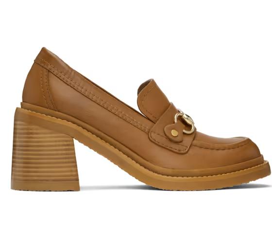 An image of See by Chloé tan signature 1 loafer heels