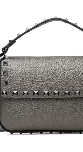 An image of Valentino Garavani gunmetal mini calf leather studs bag