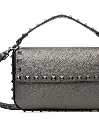 An image of Valentino Garavani gunmetal mini calf leather studs bag