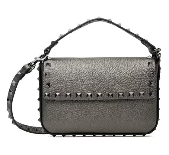 An image of Valentino Garavani gunmetal mini calf leather studs bag