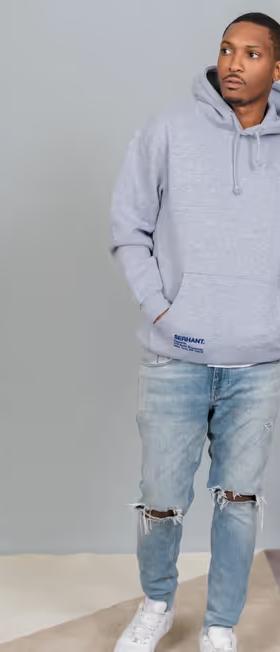 A man wearing SERHANT. heather grey hoodie