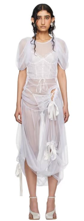 A woman wearing Wed ssense exclusive off-white tie midi dress