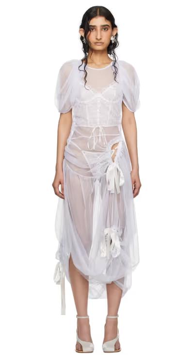 A woman wearing Wed ssense exclusive off-white tie midi dress