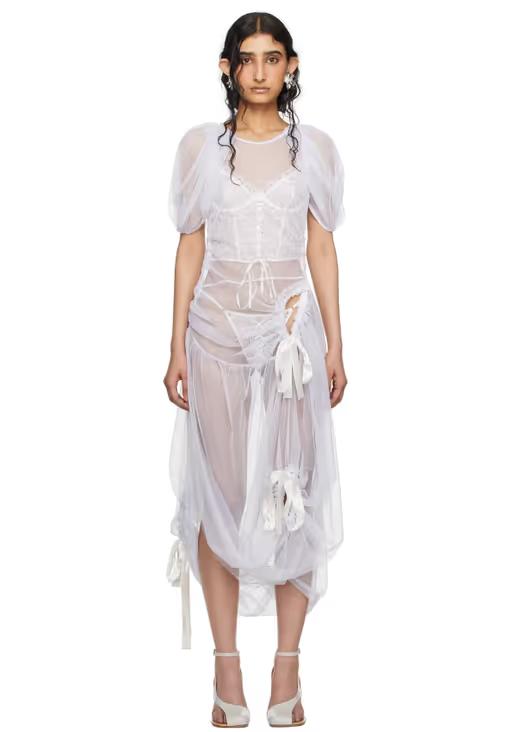 A woman wearing Wed ssense exclusive off-white tie midi dress