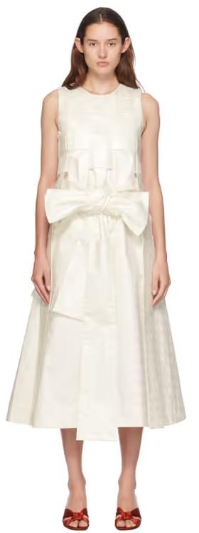 A woman wearing SUPER YAYA off-white linda beatrice midi dress