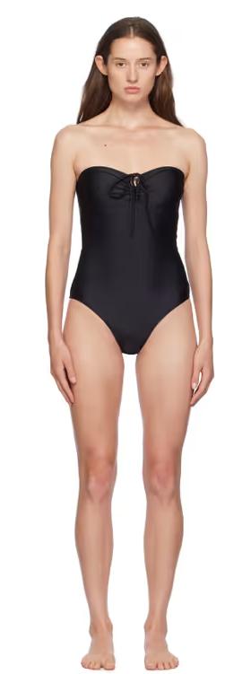 A woman wearing Yasmine Eslami black anna swimsuit