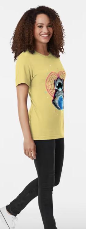 A woman wearing Redbubble   love you to the moon and back tri-blend t-shirt