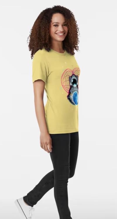 A woman wearing Redbubble love you to the moon and back tri-blend t-shirt