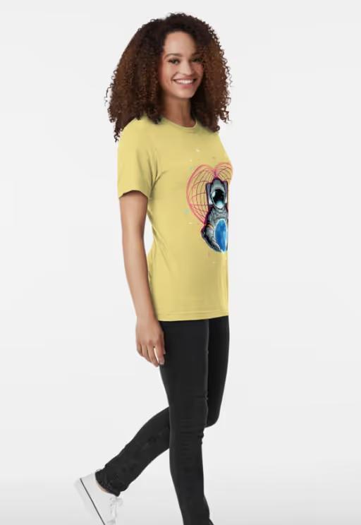 A woman wearing Redbubble   love you to the moon and back tri-blend t-shirt