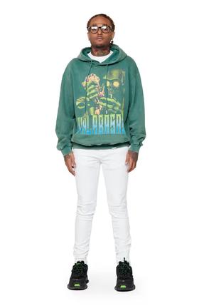 A man wearing Valabasas "Green reaper" washed field green hoodie