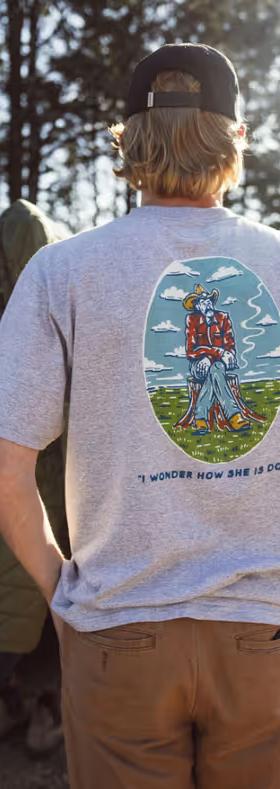 A man wearing Seager ponder tee heather grey
