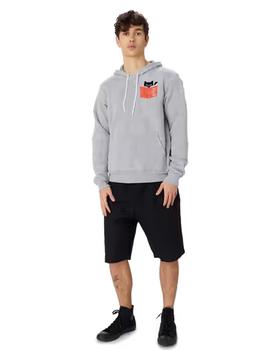 A man wearing Society6 cat reading book hoody