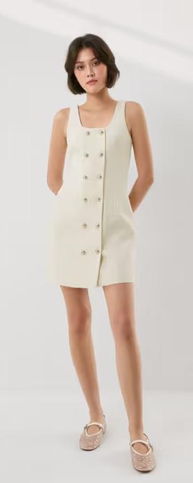 A woman wearing Pomelo Fashion tweed mini dress - cream