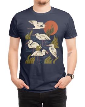 A man wearing Threadless five heron flock t-shirt