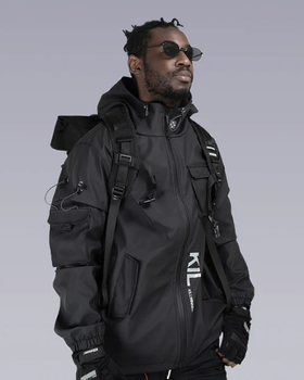 A man wearings an OFF-WRLD Techwear black jacket