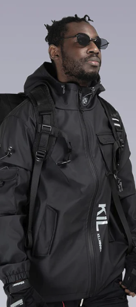 A man wearings an OFF-WRLD Techwear black jacket