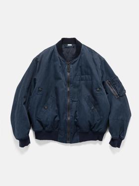 A navy A.PRESSE MA-1 style flight jacket with faded cotton shell and ribbed collar