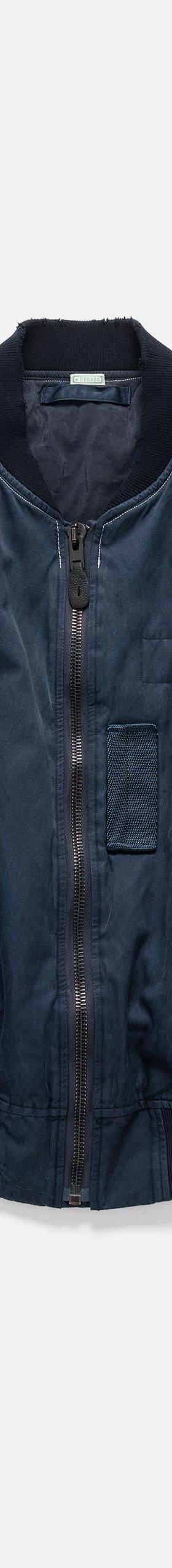 A navy A.PRESSE MA-1 style flight jacket with faded cotton shell and ribbed collar