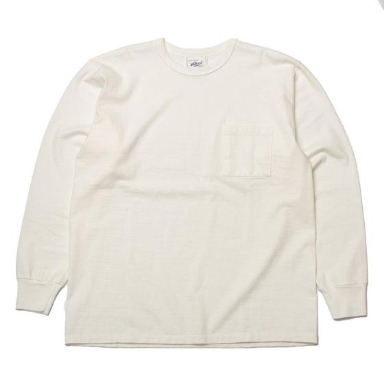 An off-white Allevol long-sleeve pocket T-shirt on a plain background