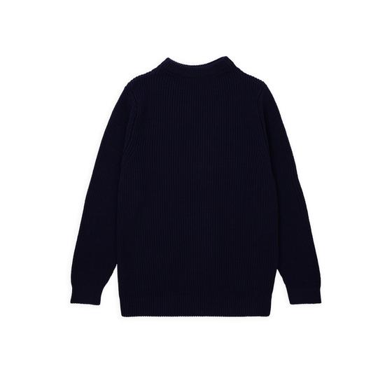 A navy Andersen-Andersen heavyweight rib-knit sailor sweater on a plain white background