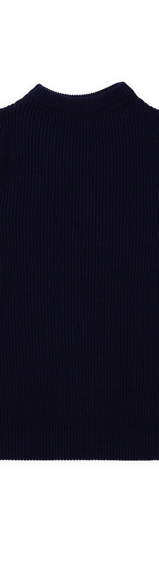 A navy Andersen-Andersen heavyweight rib-knit sailor sweater on a plain white background