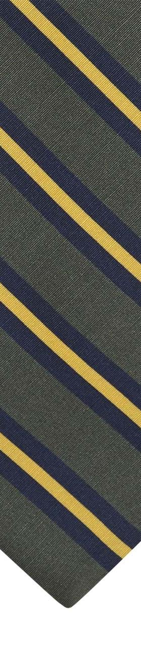 An Atkinsons Royal Irish Poplin olive tie with navy and gold repp stripes